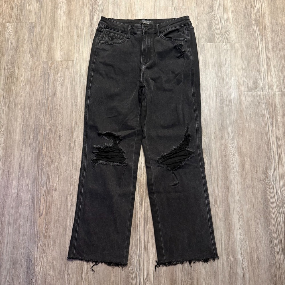 Judy Blue Womens 9/29 90's Straight Faded Black Jeans